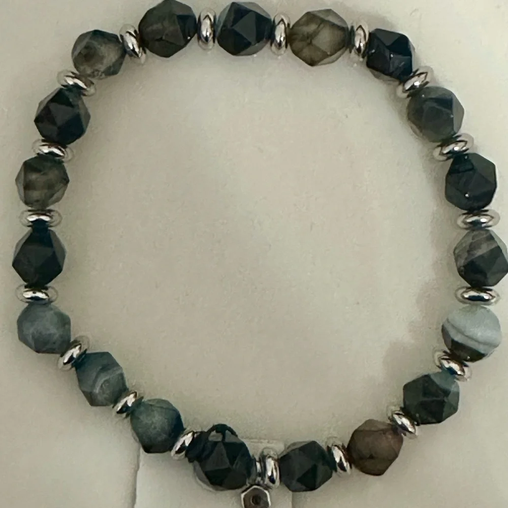 Men’s Express Genuine Stone Bracelet • Black/Gray Banded Agate • NWT - Picture 5 of 6
